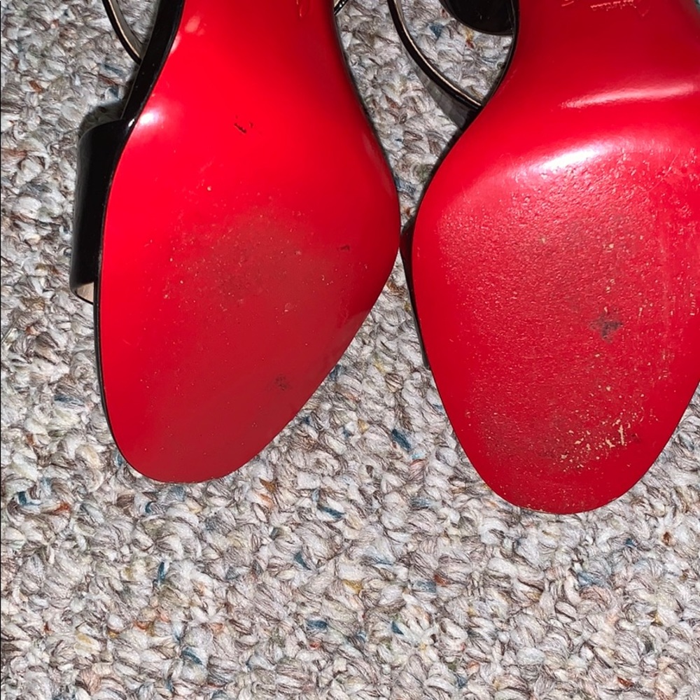 Christian Louboutin Black Patent Leather Slingback Heels with Red Soles - Picture 4 of 7